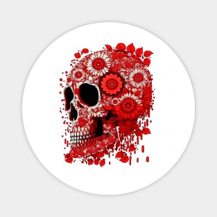 Red Flowers Skull Magnet